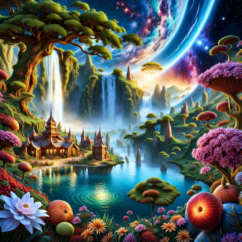Hyperrealistic Multicolored Utopian Fantasy World