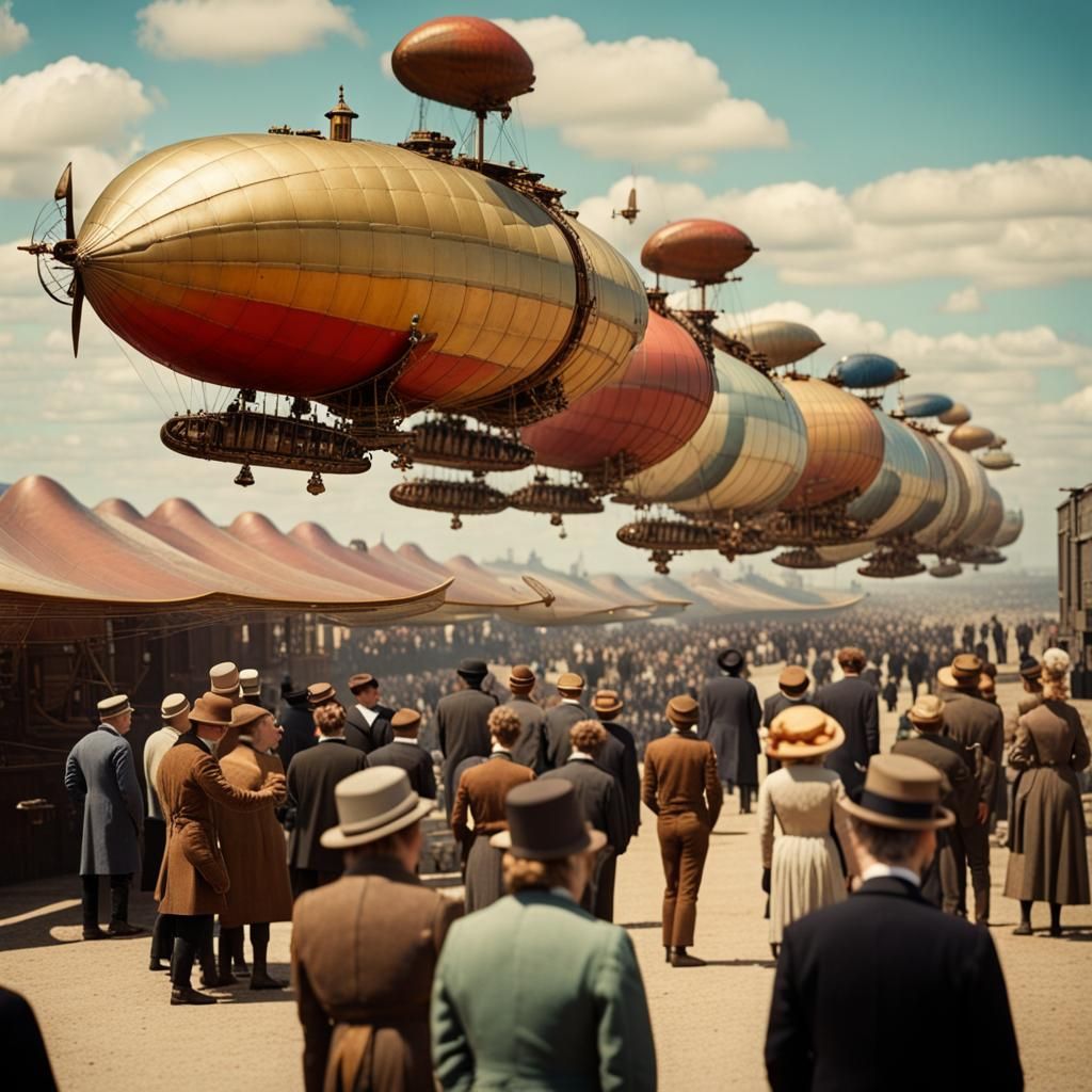 Steampunk Airship Race in Vintage Photo Style