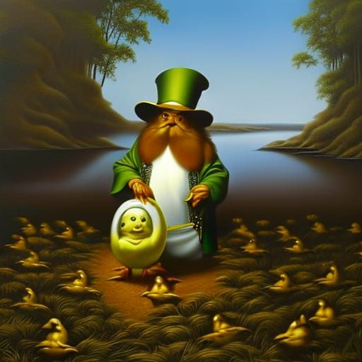 Leprechaun and Duckling in Gothic Cathedral: Hyperrealism