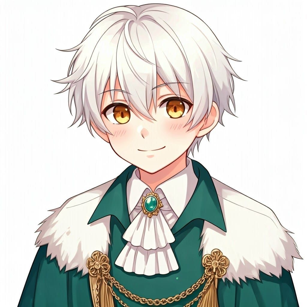 Anime Style Portrait of a Cute White-Haired Prince