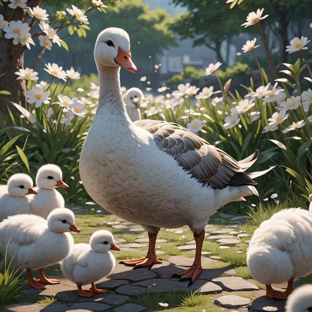 Cute Goose in Anime Style 3D Art