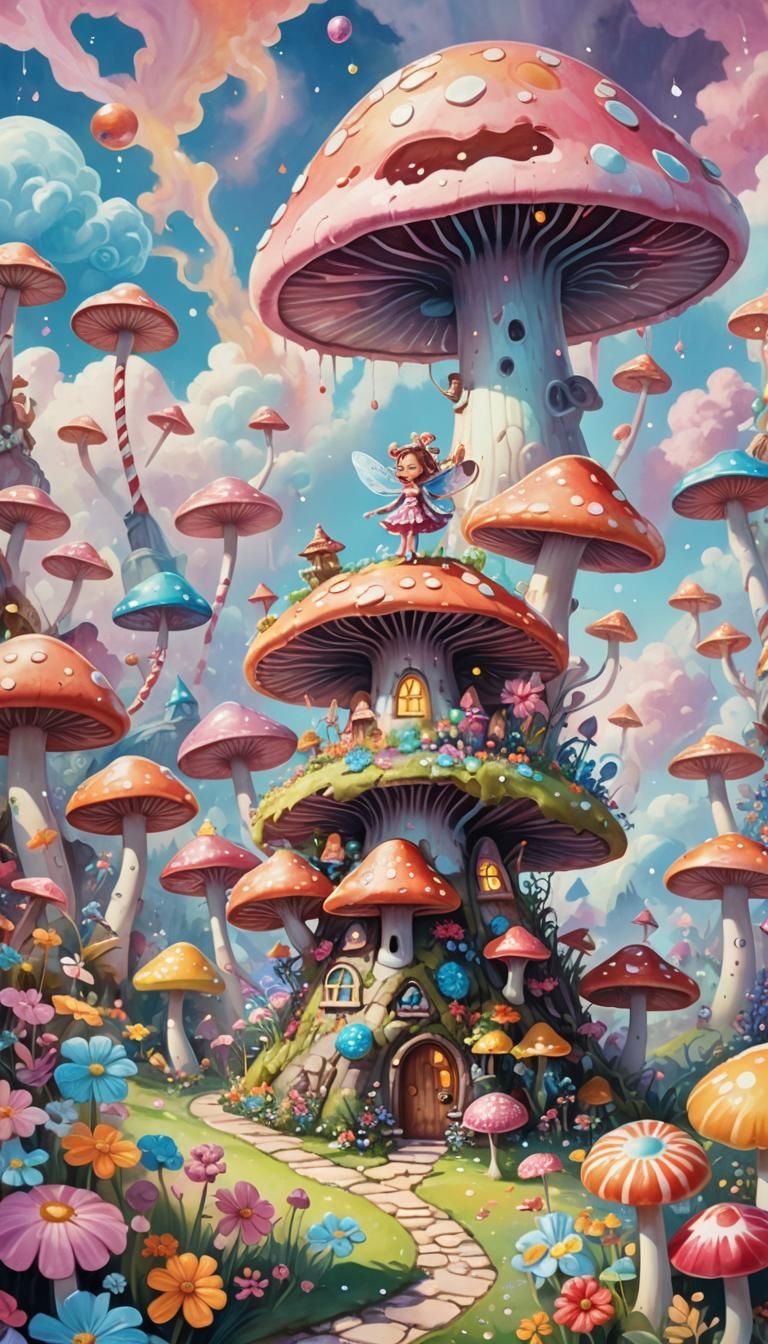 Fairy in Candyland Wonderland Gouache Illustration