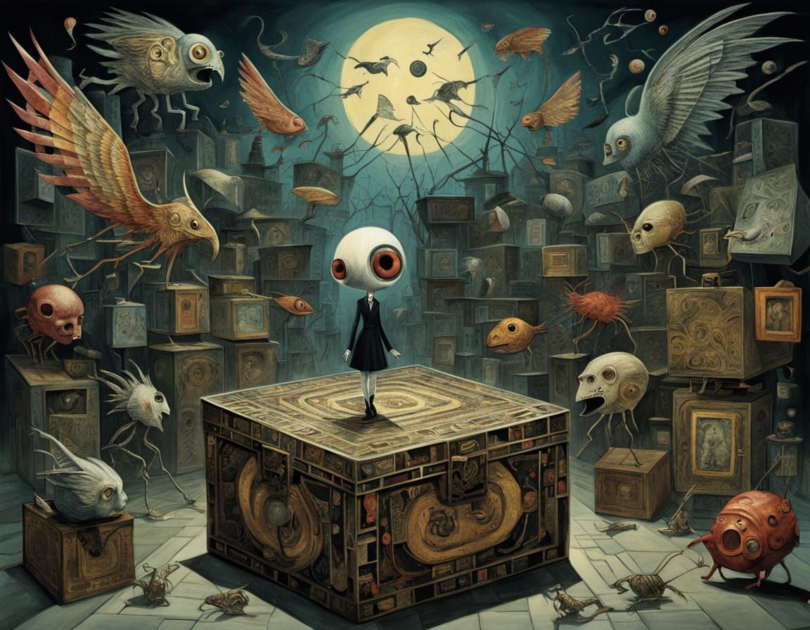 Surreal Pandora's Box Scene in Chiaroscuro