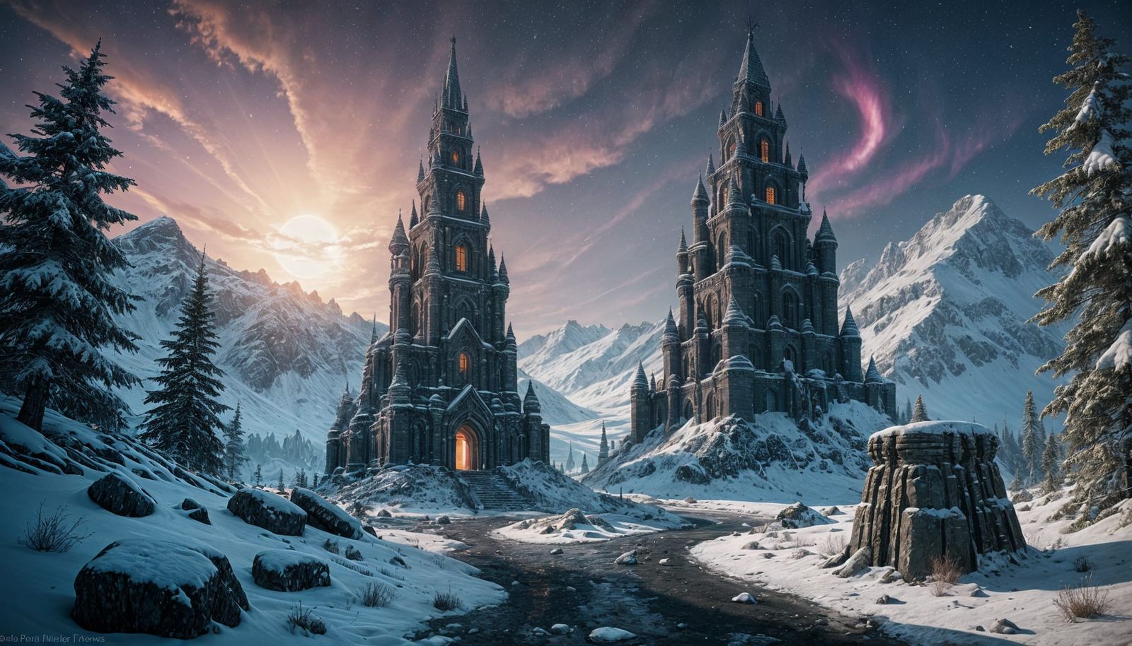 Frozen Tundra Under Vibrant Aurora Skies