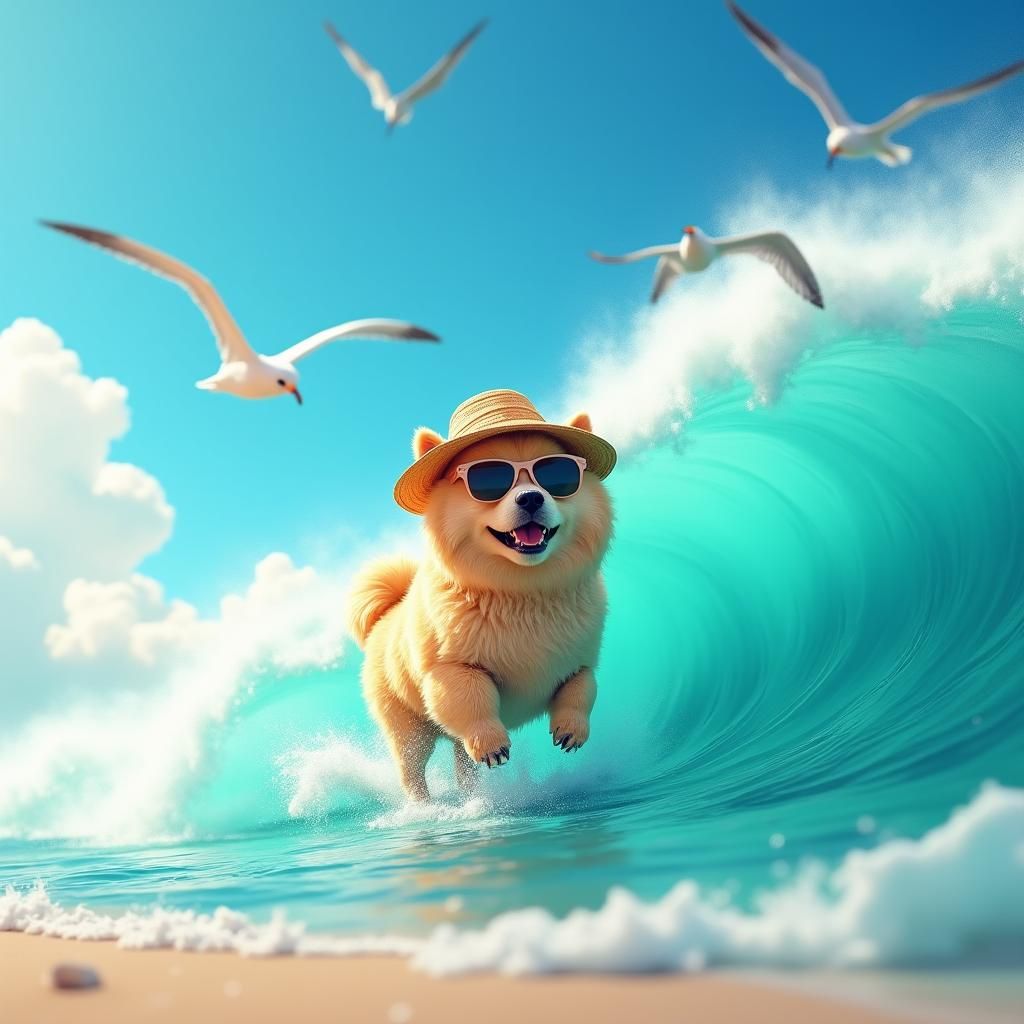 Chow Chow Surfing in an Eco-Friendly Fantasy Landscape