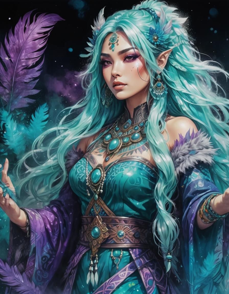 Fantasy Shaman Woman in Manga Style