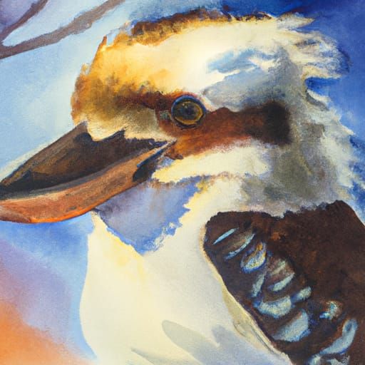 Kookaburra Portrait in Watercolor Style