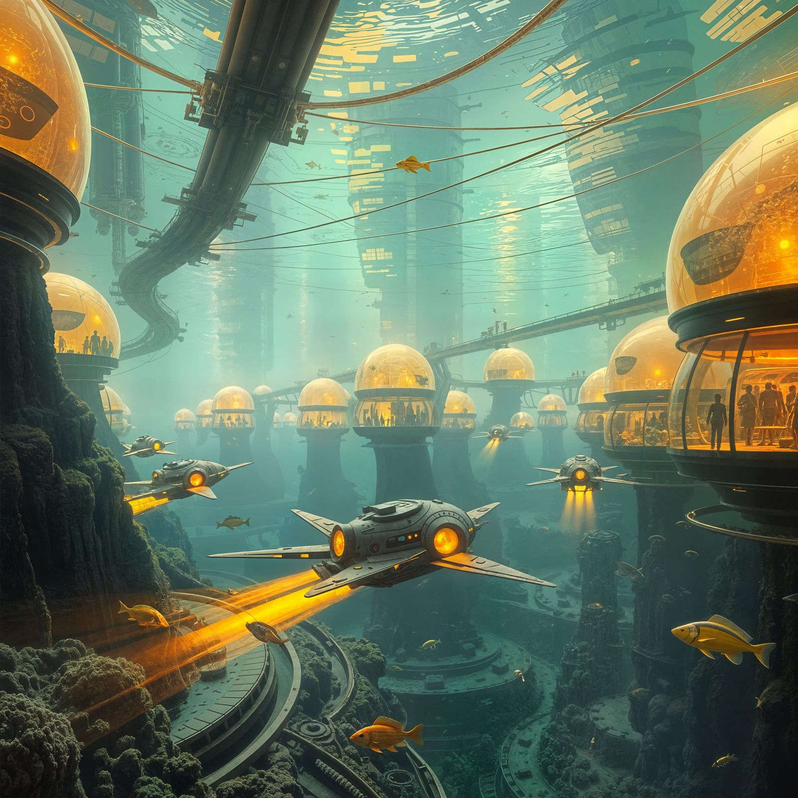 Underwater City in Warm Light