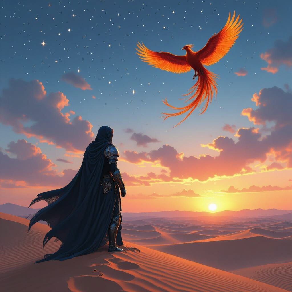 Arabian Knight and Phoenix at Sunset