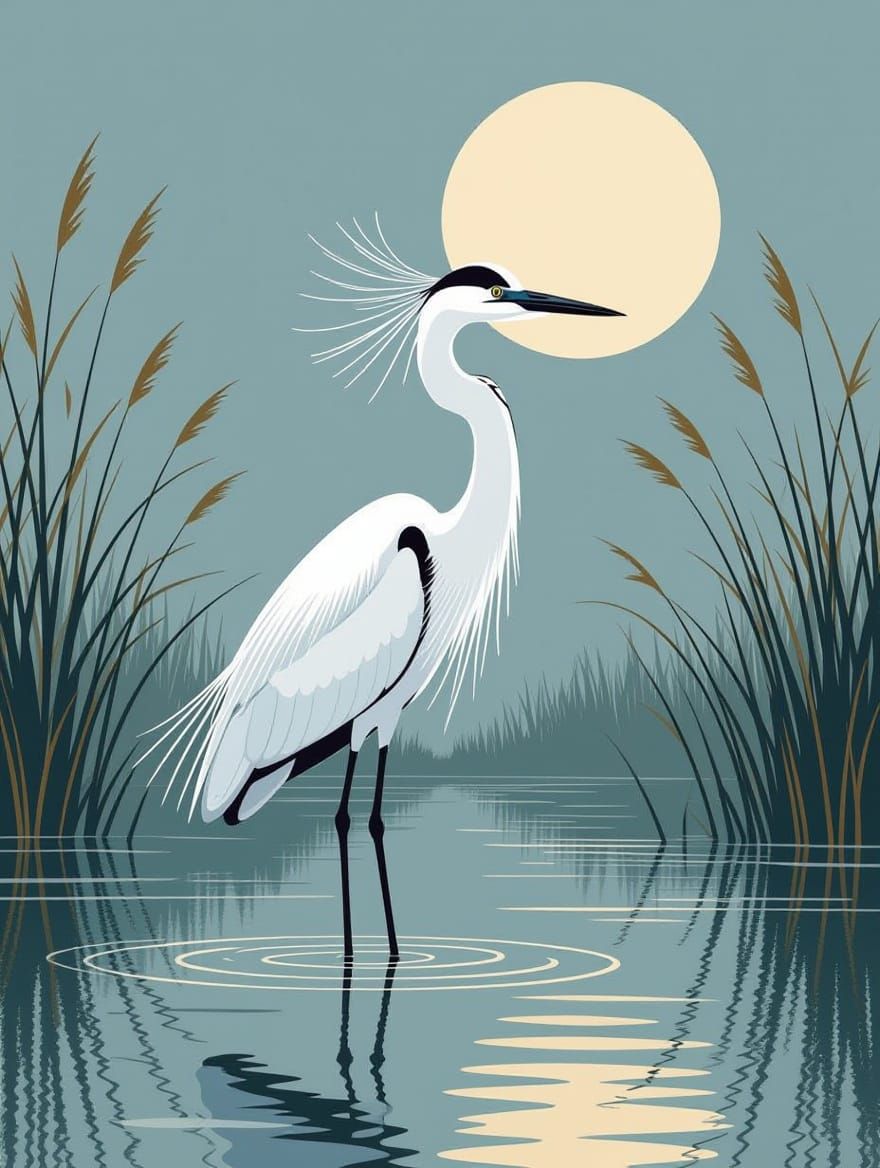 Elegant Heron in Serene Shallow Water