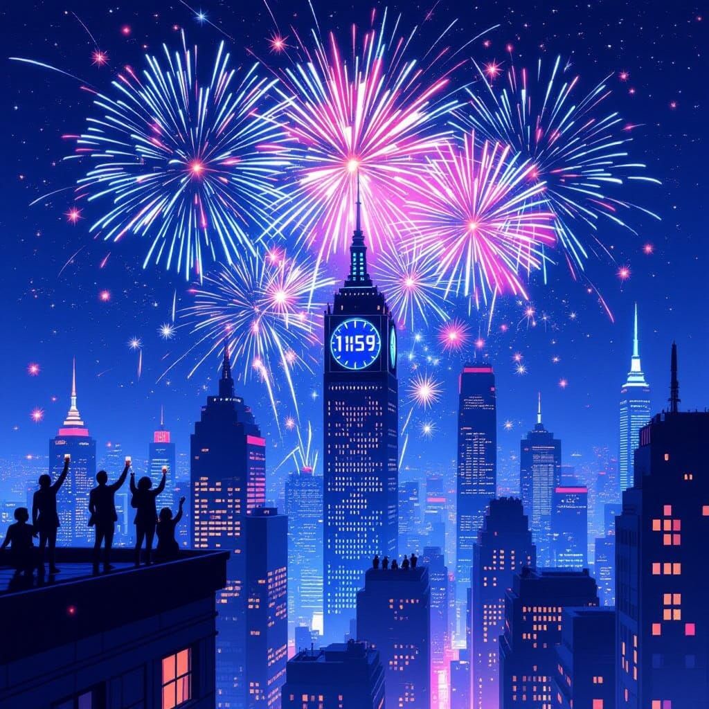 New Year's Eve Cityscape Digital Art