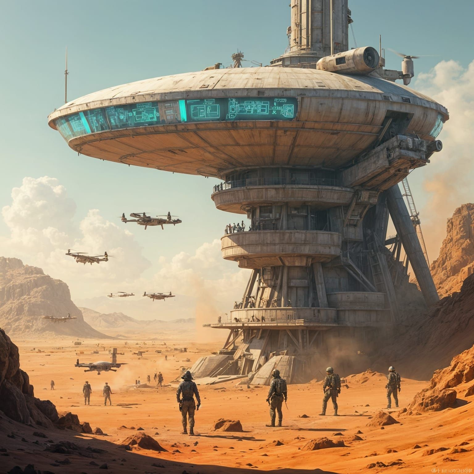 High-Tech Radar Tower in Desert Landscape