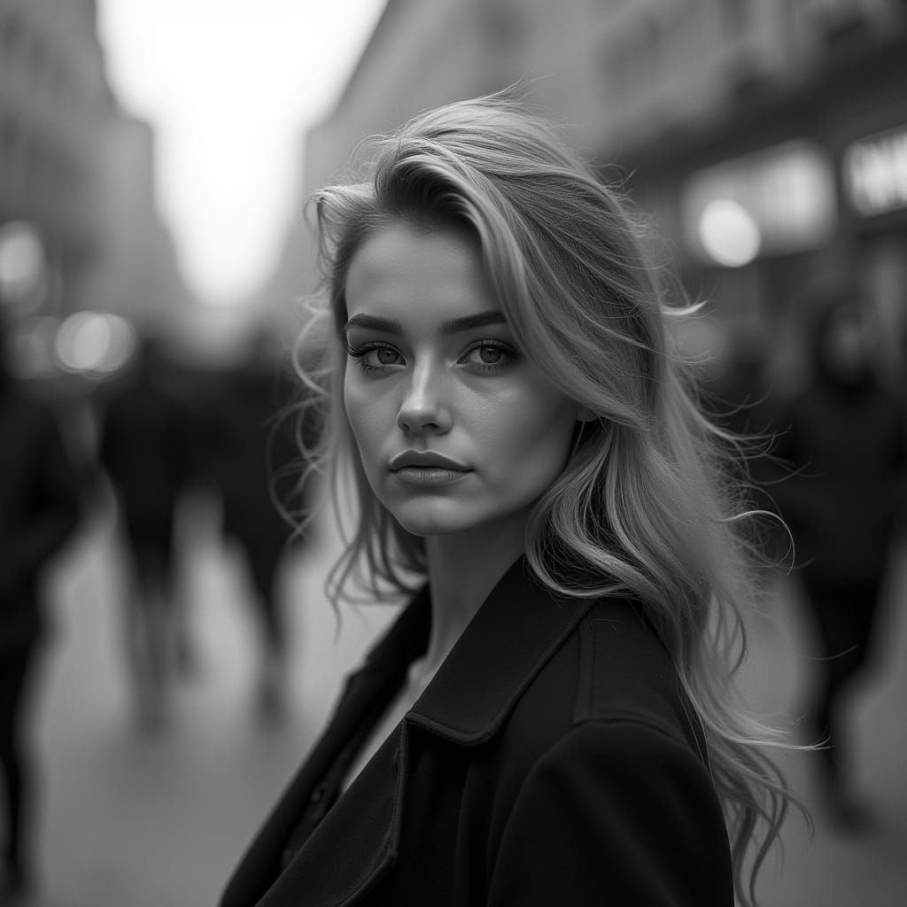 Elegant Young Woman in Minsk Street Scene, in High-Contrast ...