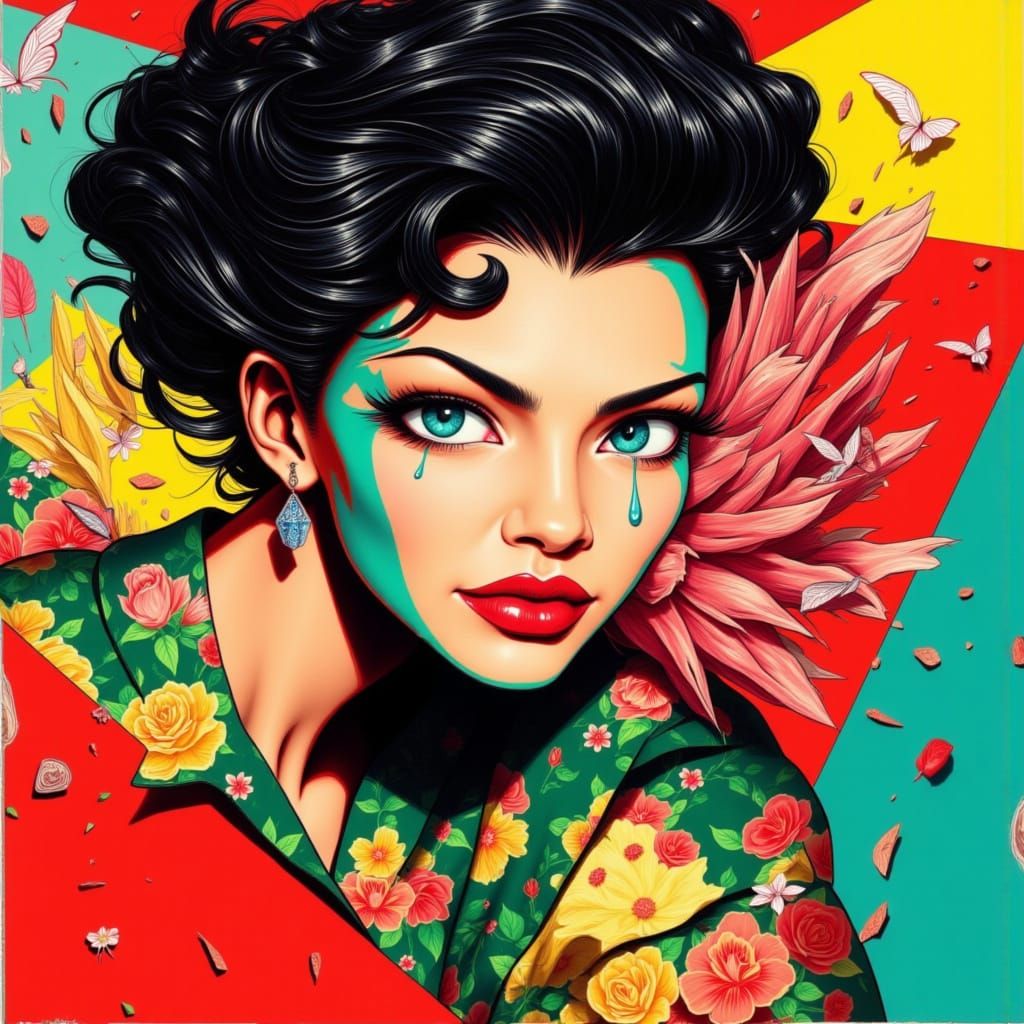 Mysterious Woman in Geometric Harmony