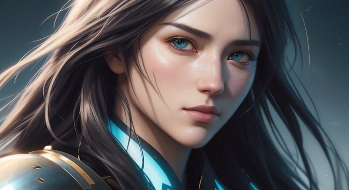 Heroic Anime Portrait in Triadic Harmony