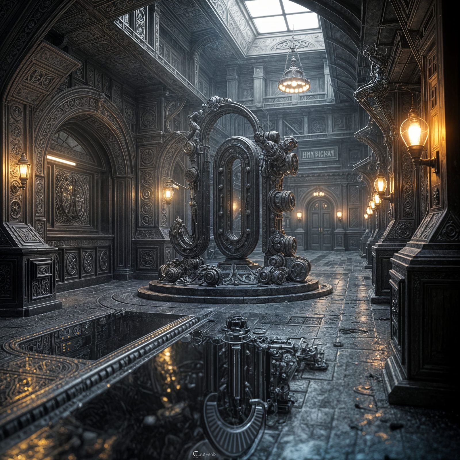 Mystical Industrial Cyberpunk Sculpture with Biomechanical L...