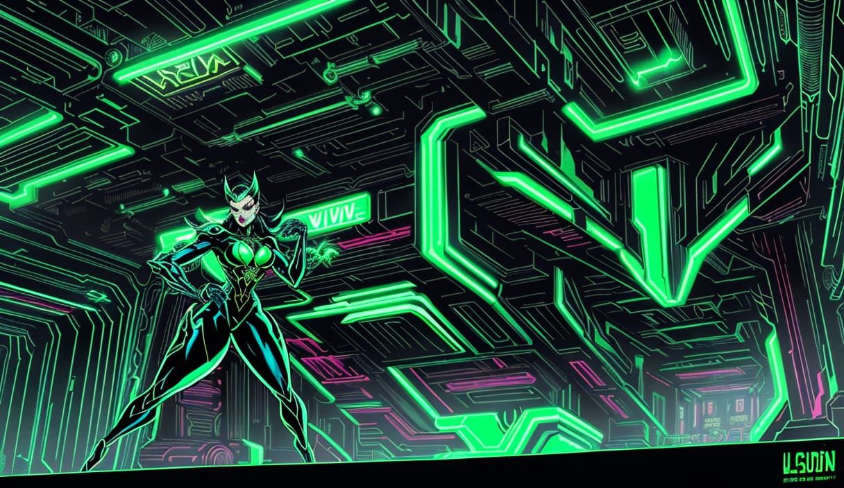 Villainess in High-Tech Lair Comic Art Style