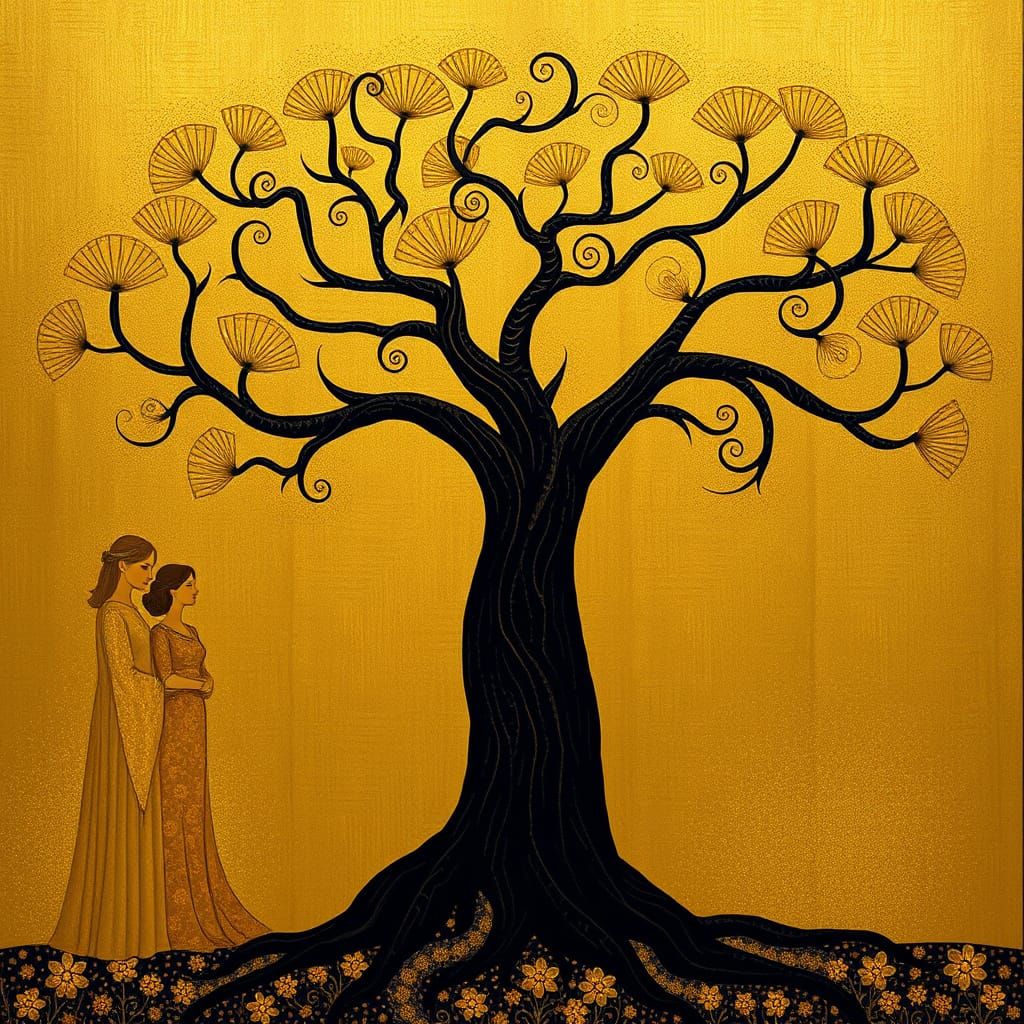 Luxurious, Dreamlike Scene in the Style of Gustav Klimt