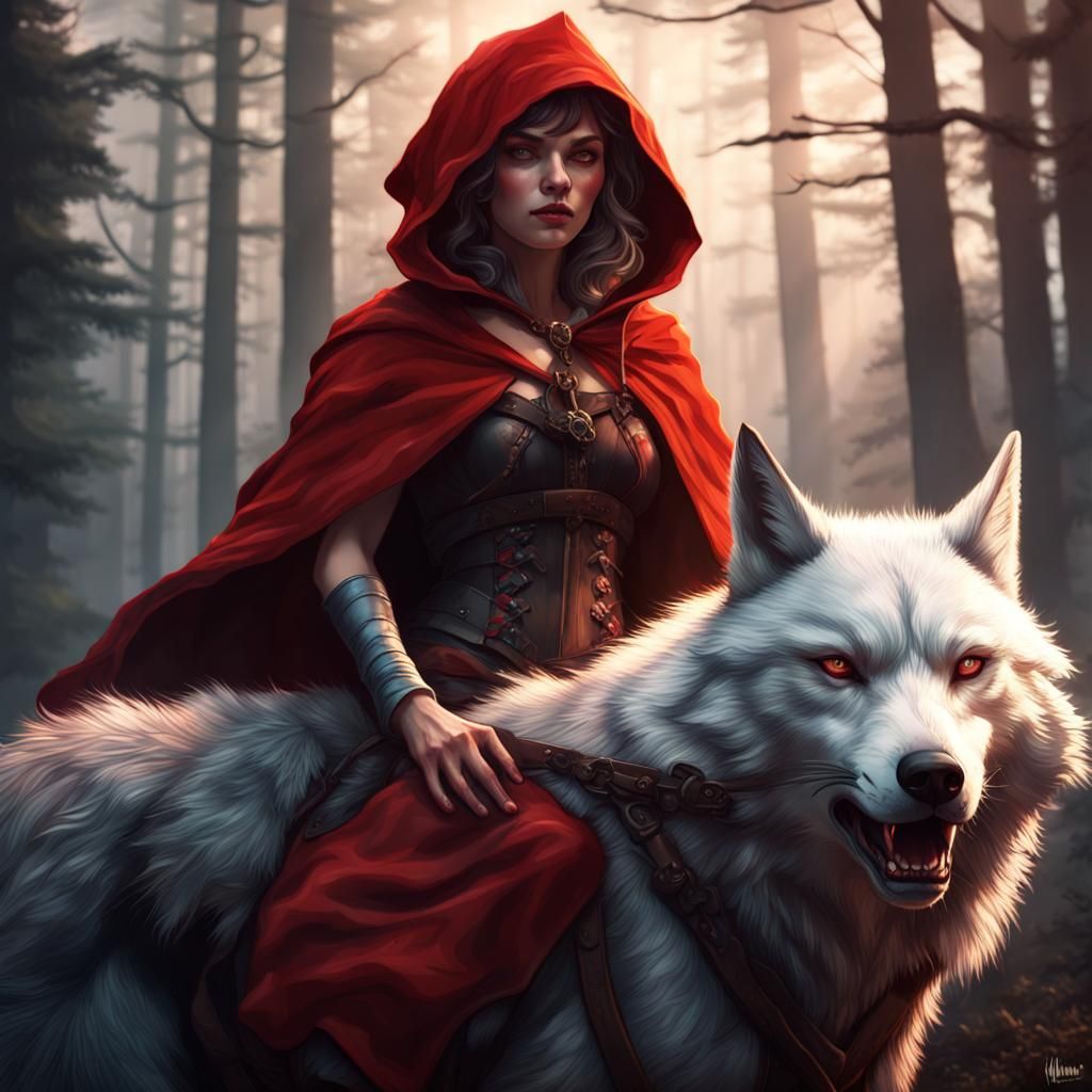 Little Red Riding Hood Rides a Wolf: Fantasy Art