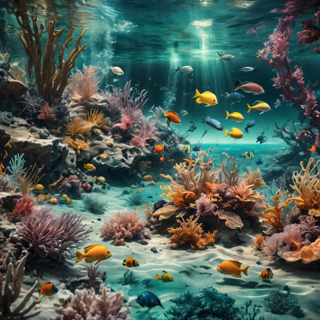 Underwater Reef and Beach Scene in Multi-Exposure