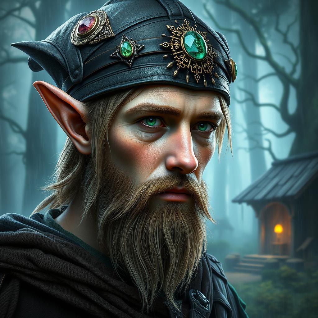 Mystical Elf Wizard in Rainy Forest, Splash Art