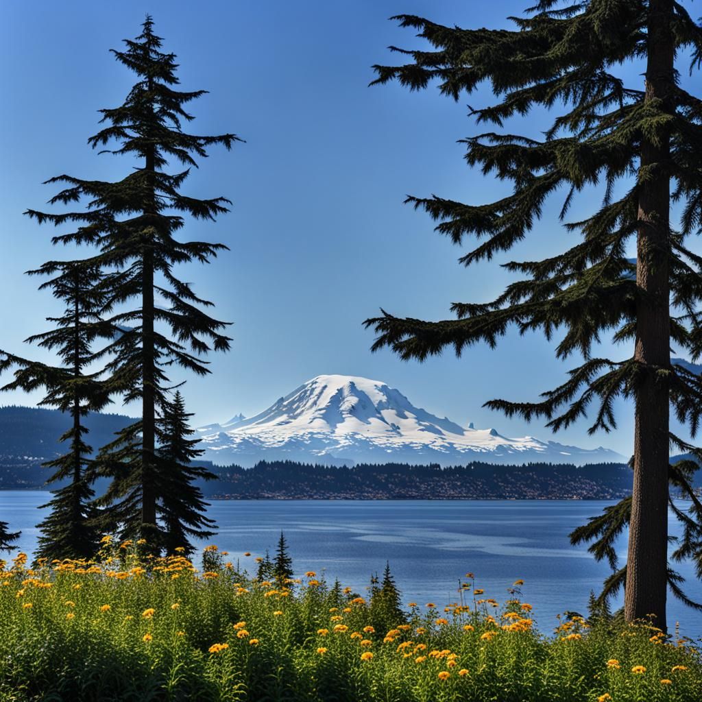 Mount Rainier View from Tacoma on Clear Day