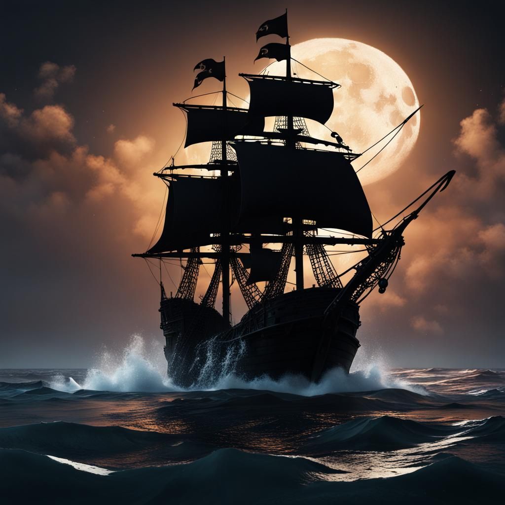Pirate Ship Silhouette on Choppy Water