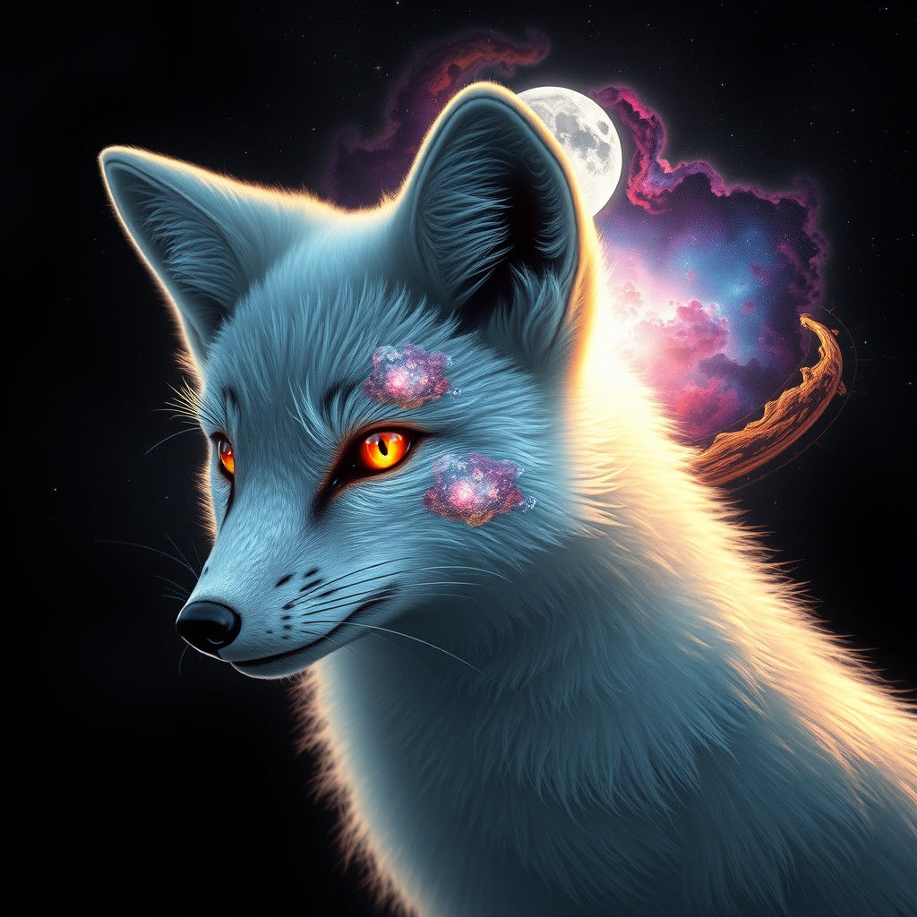 Mystical Arctic Fox with Cosmic Aura