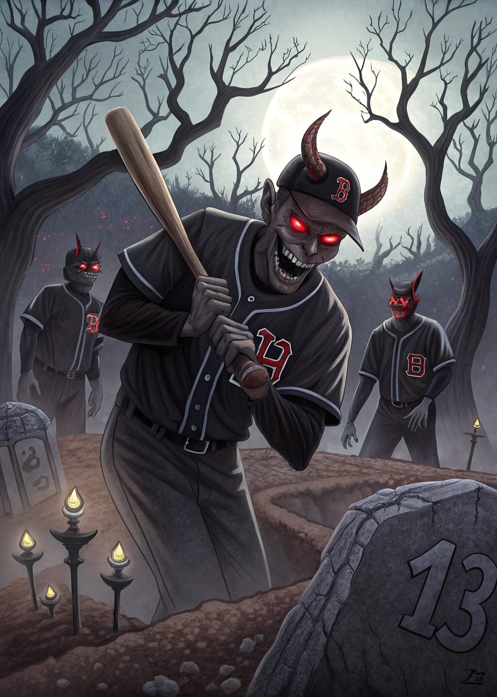 logo art style Demon baseball players rising from graves on ...