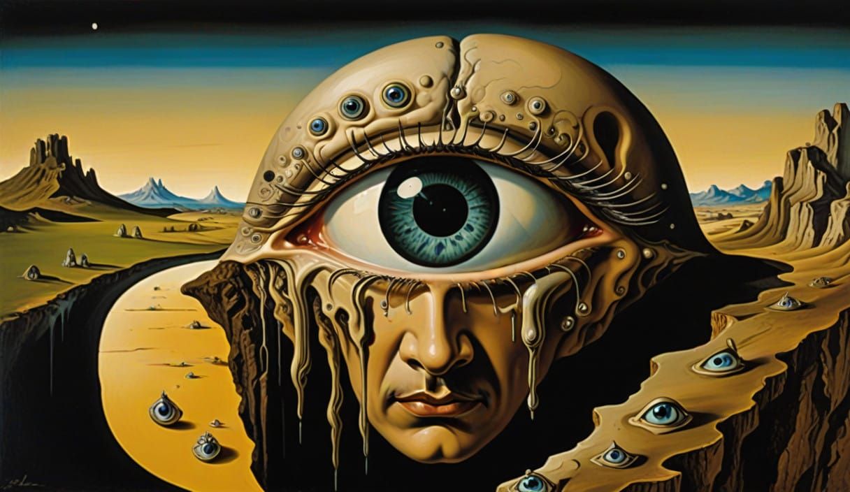 Surrealism Masterpiece with Giant Fractal Eyes in Pop Art St...