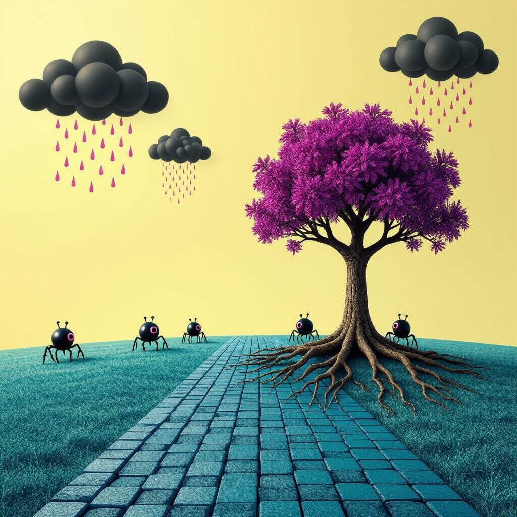 Alien Planet Landscape with Blue Ground and Purple Trees