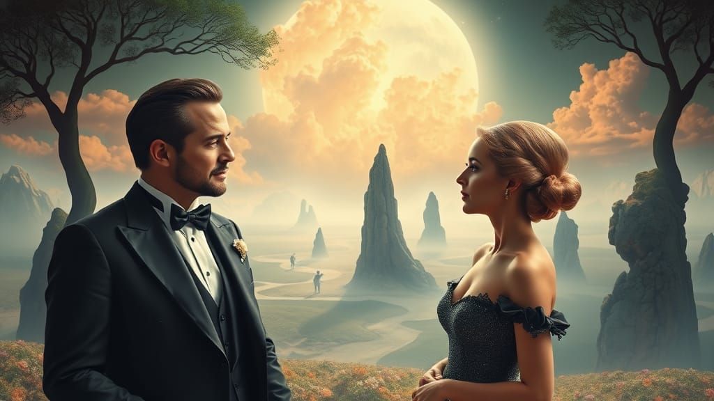 Elegant Gentleman and Lady Exchange Courtesies in a Dreamlik...