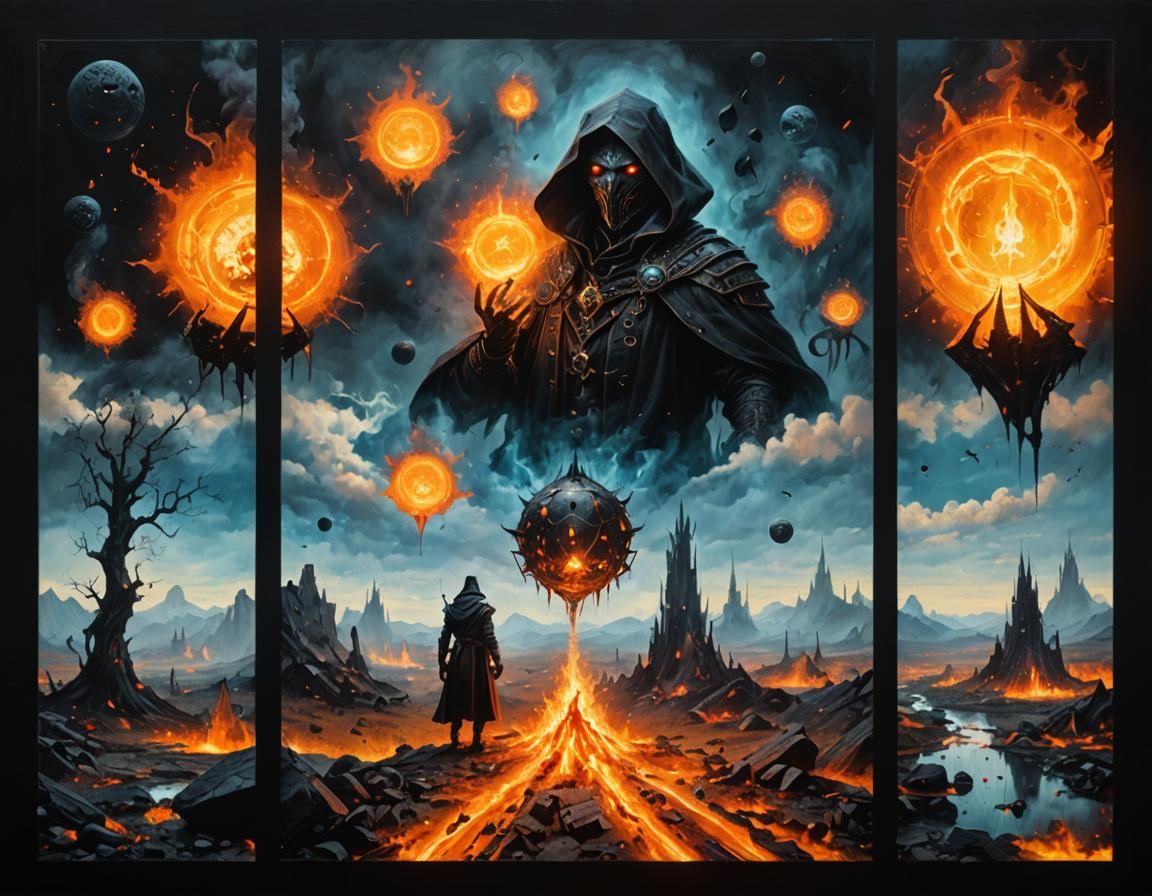 Obsidian Warlock Portrait in Surreal Style