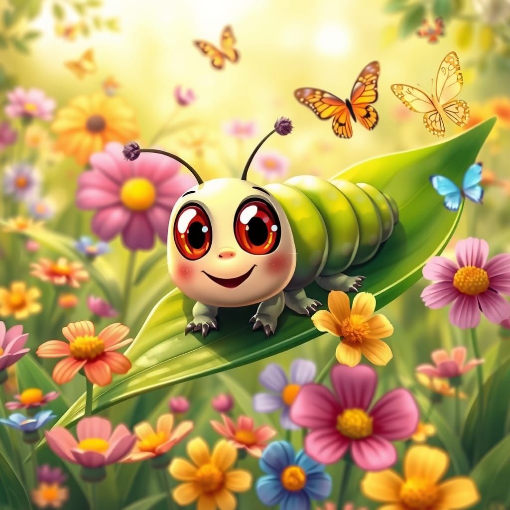 Cartoon Caterpillar's Joyful Meadow Adventure