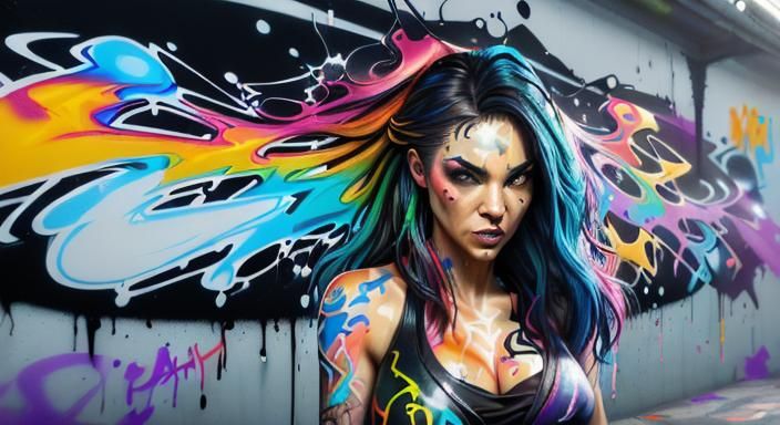 Graffiti Girl and Dr. Strange in Street Art Style