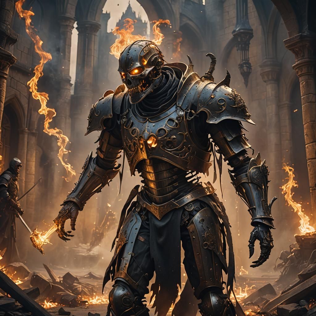 Cinder Skeleton in Medieval Armor, Cinematic Art