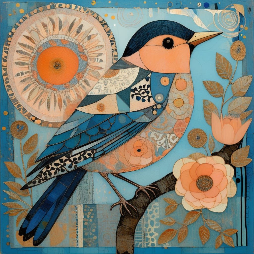 Bird in Mixed Media by Klimt and Finster Styles