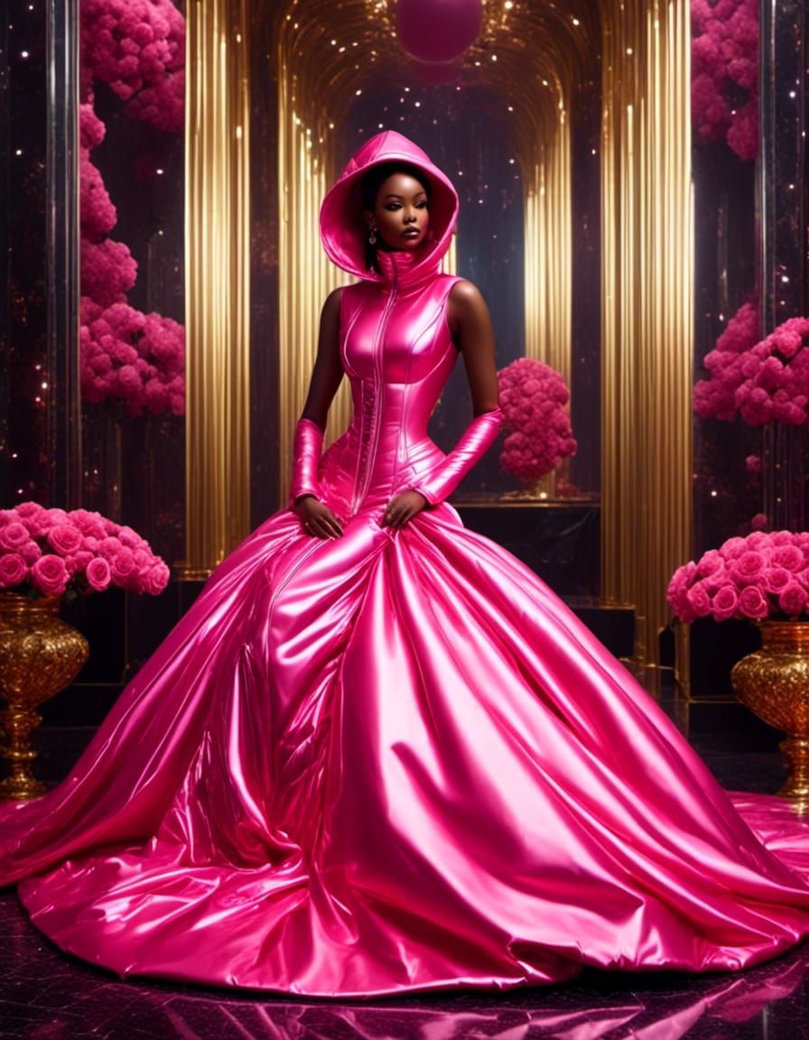 Rose Pink Latex Puffer Ball Gown Portrait