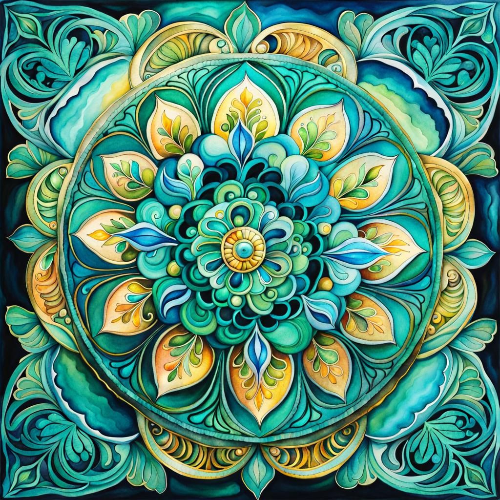 Intricate Floral Mandalas in Watercolor Art Nouveau Style