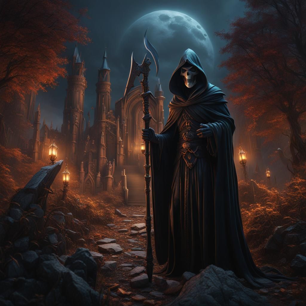 Detailed Grim Reaper Concept Art in Deep Color