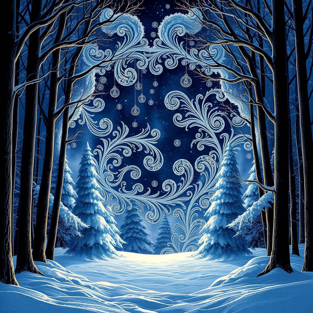 Snow Queen Night Sky Fractal in Abstract Vector Art