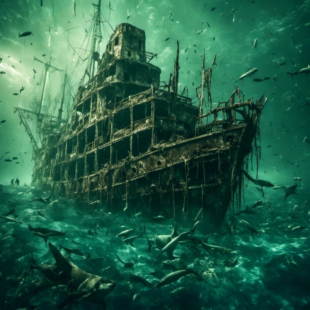 Macabre Shark Attack on Sunken Ship