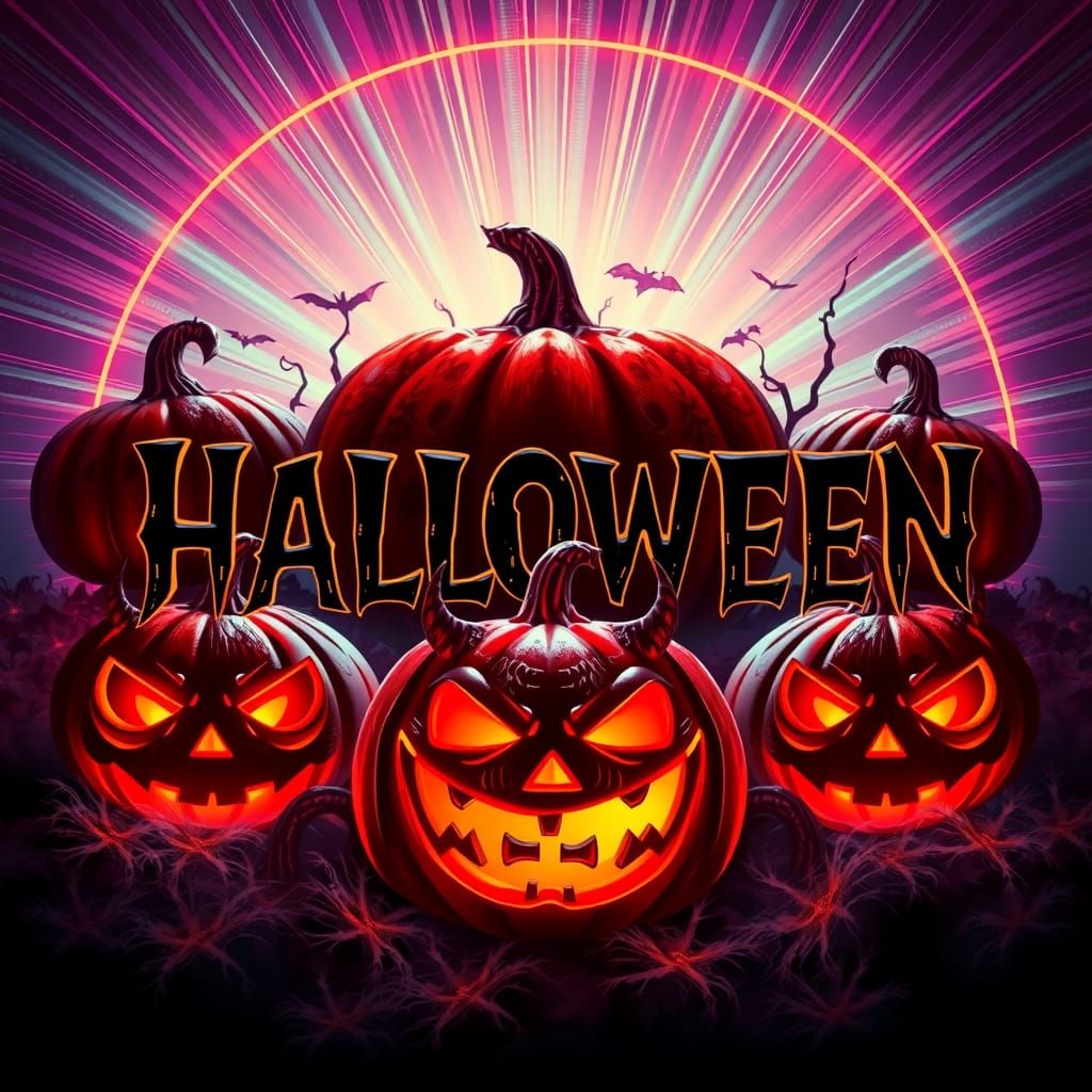 Spooky Halloween Flyer with Demon Pumpkins in Digital Art