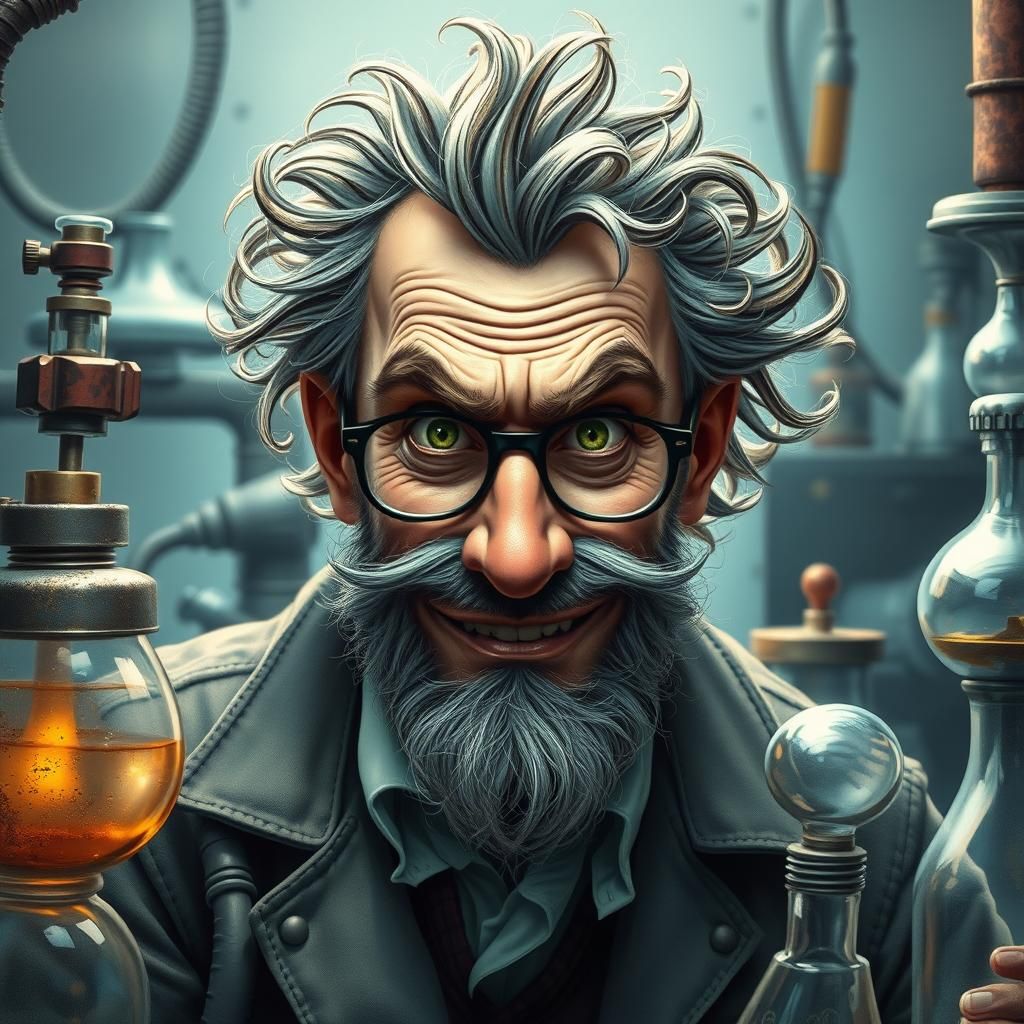 An unkempt mad scientist