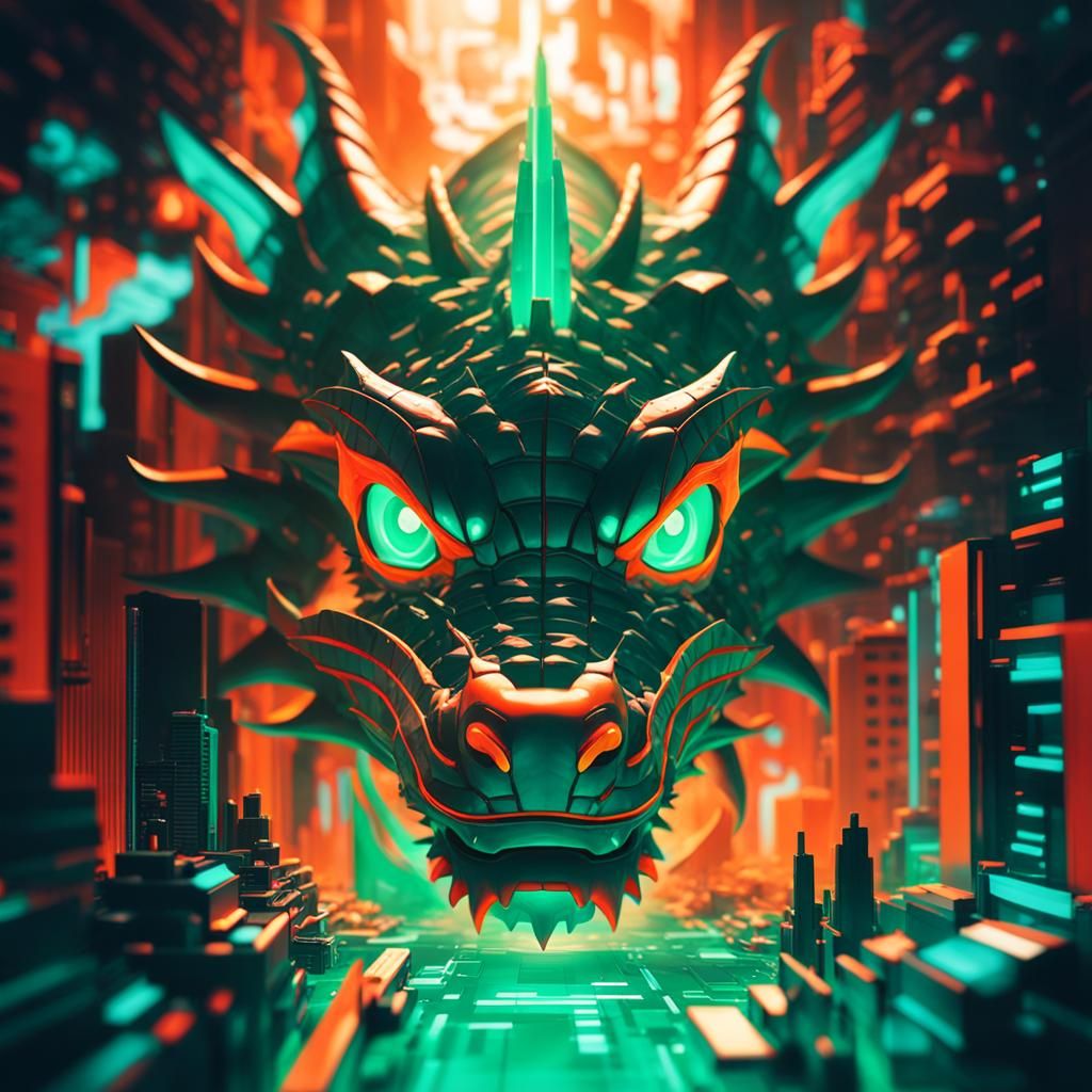 Futuristic Dragon Concept Art in Vaporwave Style