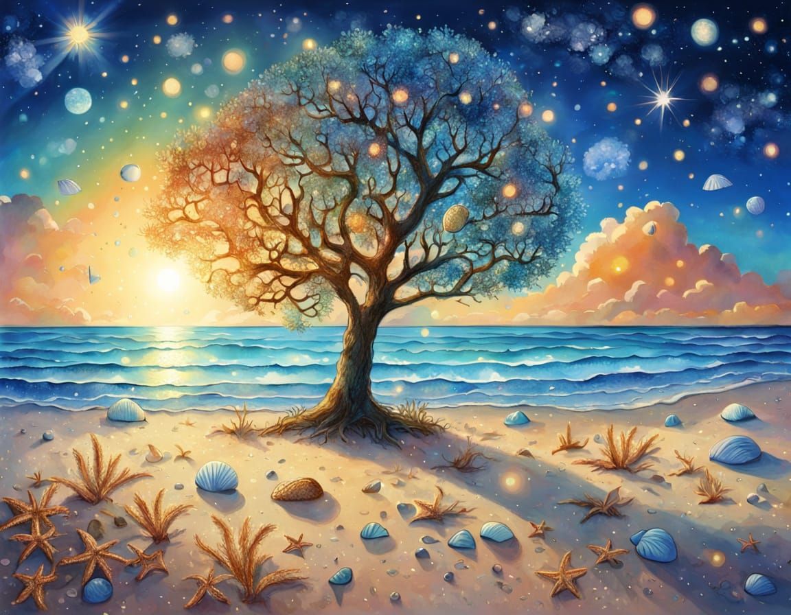 Playful Beach Faces in Vibrant Aquarelle Style