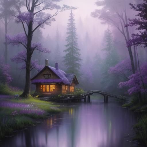 Purple and Yellow Spring Landscape Watercolor