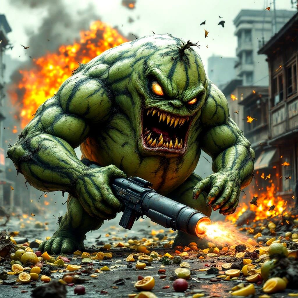 Killer Melon in Hyper Realistic Caricature