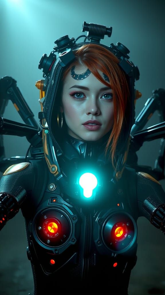 Spider-Eyed Woman in Circuitry, Dystopian Sci-Fi Style