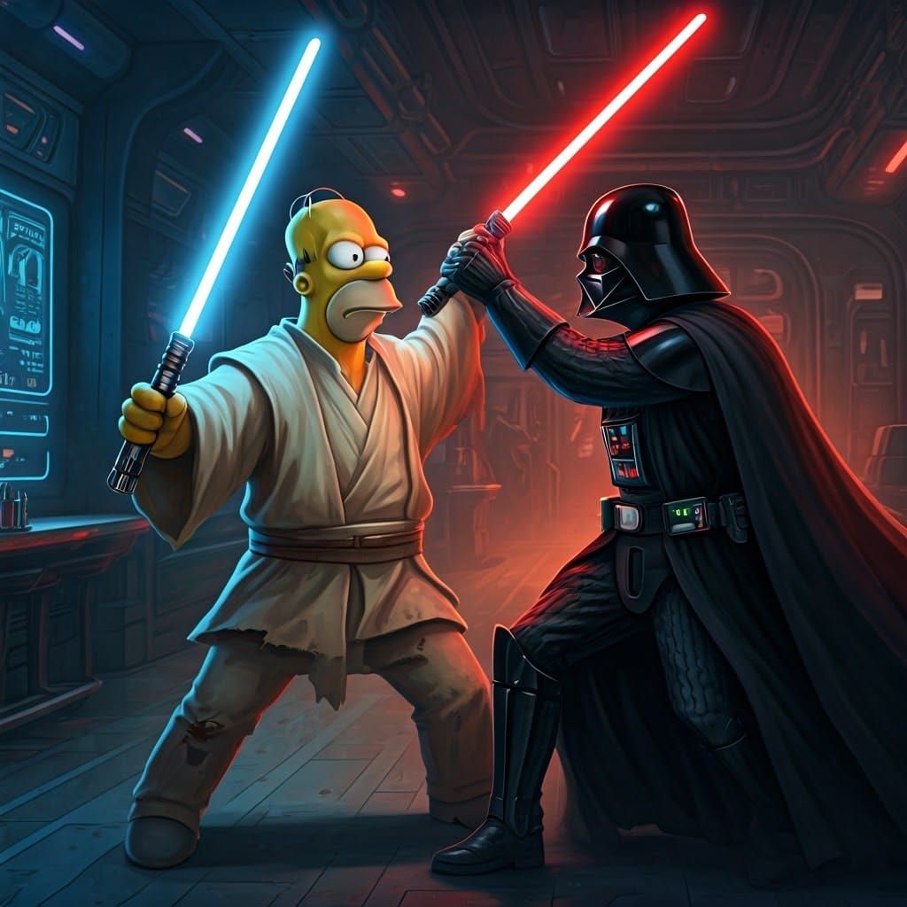 Homer Simpson Wields Lightsaber in Epic Space Bar Duel